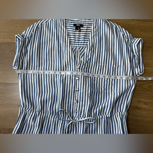 Revolve PAIGE Haidee Blue And White Stripe Drawstring Raw Hem Dress Size Medium - Picture 9 of 12